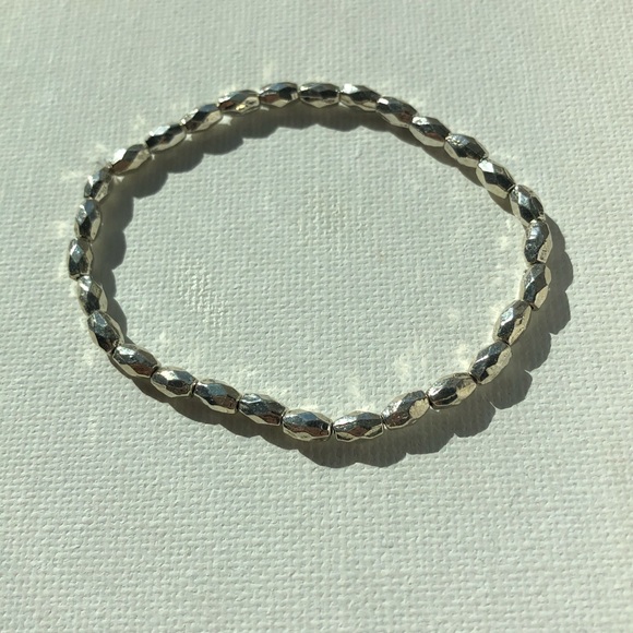 Stretch Silver Oval Bead Bracelet - Small - Picture 2 of 2